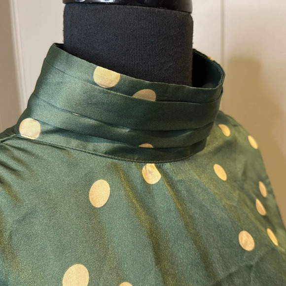 Zara Women’s Small Long Sleeve Blouse Polka Dot Satiny Ruched - Picture 2 of 7